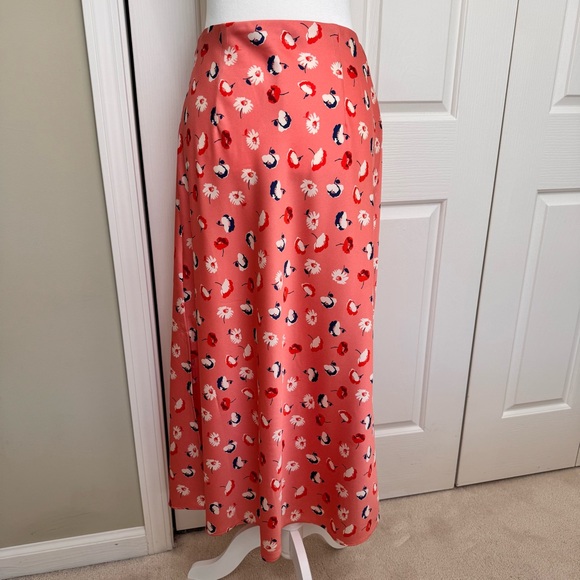LOFT Daisy Floral Satin Midi Slip Skirt Coral Orange Side Slit NWT M - Picture 6 of 16